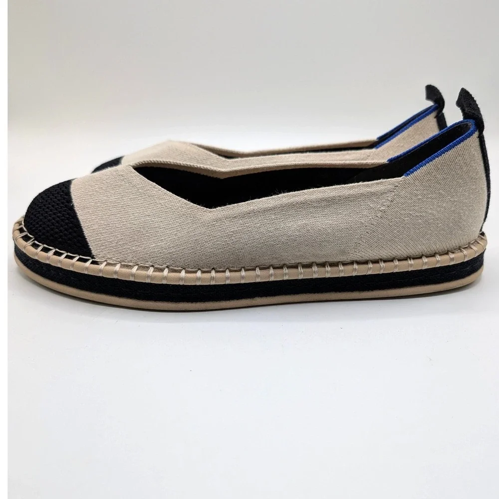 Rothys The Espadrille Oatmeal Black Colorblock Knit Flats Shoes W10 186-001